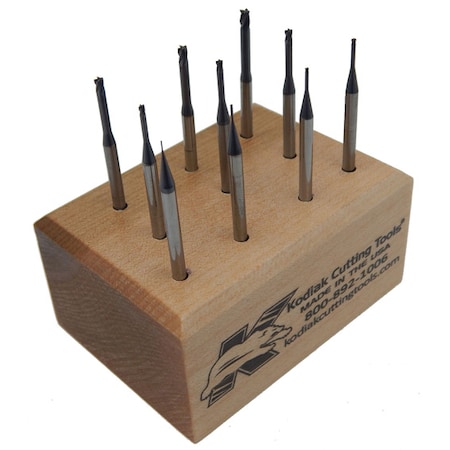 10pc Micro Carbide End Mill Set, Reach 12Xs DIA, LOC 1.5Xs DIA, ALTiN